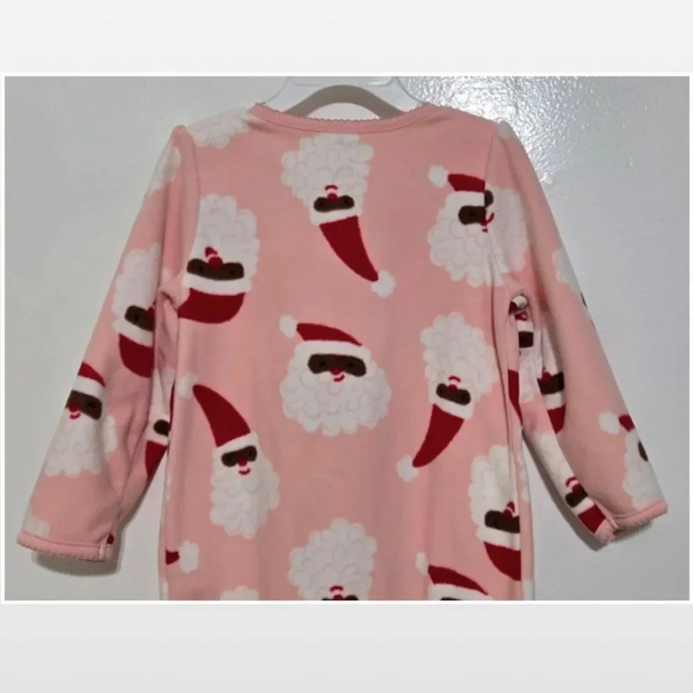 Carters Kid Pink Santa Christmas Fleece Pajamas Sleeper 3T